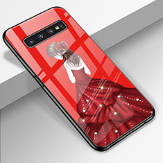 Silicone Frame Dress Party Girl Mirror Case Cover K01 for Samsung Galaxy S10 Plus Red Wine