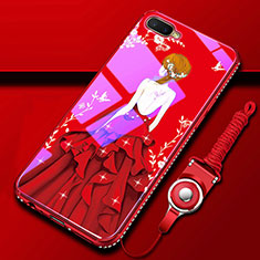 Silicone Frame Dress Party Girl Mirror Case Cover M01 for Oppo K1 Red