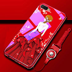 Silicone Frame Dress Party Girl Mirror Case Cover M01 for Oppo R17 Neo Red