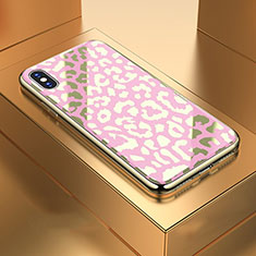 Silicone Frame Fashionable Pattern Mirror Case Cover for Apple iPhone Xs Max Rose Gold