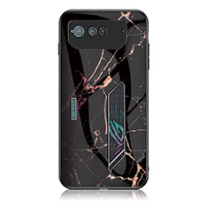 Silicone Frame Fashionable Pattern Mirror Case Cover for Asus ROG Phone 6 Pro Gold and Black