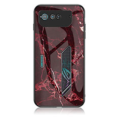Silicone Frame Fashionable Pattern Mirror Case Cover for Asus ROG Phone 6 Pro Red