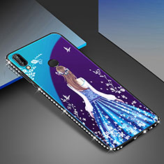 Silicone Frame Fashionable Pattern Mirror Case Cover for Huawei Nova 3e Blue