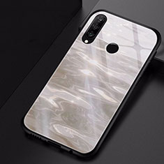 Silicone Frame Fashionable Pattern Mirror Case Cover for Huawei P30 Lite Gray