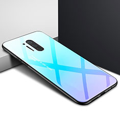 Silicone Frame Fashionable Pattern Mirror Case Cover for OnePlus 8 Pro Sky Blue