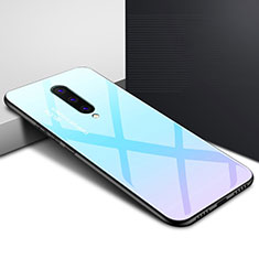 Silicone Frame Fashionable Pattern Mirror Case Cover for OnePlus 8 Sky Blue