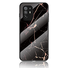 Silicone Frame Fashionable Pattern Mirror Case Cover for Oppo F19 Pro+ Plus 5G Gold and Black