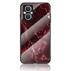 Silicone Frame Fashionable Pattern Mirror Case Cover for Oppo F21s Pro 5G Red