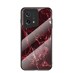 Silicone Frame Fashionable Pattern Mirror Case Cover for Oppo Find X5 5G Red