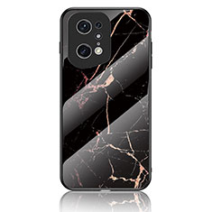 Silicone Frame Fashionable Pattern Mirror Case Cover for Oppo Find X5 Pro 5G Gold and Black