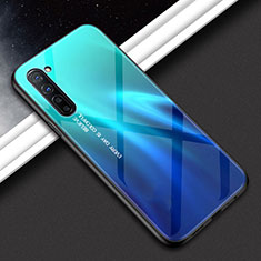 Silicone Frame Fashionable Pattern Mirror Case Cover for Oppo K7 5G Cyan