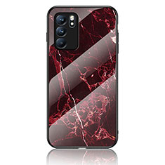 Silicone Frame Fashionable Pattern Mirror Case Cover for Oppo Reno6 5G Red