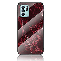 Silicone Frame Fashionable Pattern Mirror Case Cover for Oppo Reno6 Z 5G Red