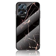 Silicone Frame Fashionable Pattern Mirror Case Cover for Oppo Reno7 Pro 5G Gold and Black