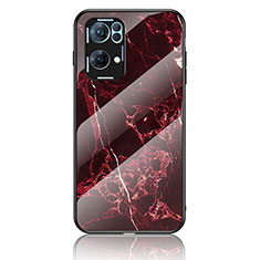 Silicone Frame Fashionable Pattern Mirror Case Cover for Oppo Reno7 Pro 5G Red
