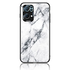 Silicone Frame Fashionable Pattern Mirror Case Cover for Oppo Reno7 Pro 5G White