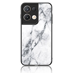 Silicone Frame Fashionable Pattern Mirror Case Cover for Oppo Reno8 Pro 5G White