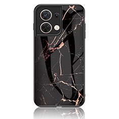 Silicone Frame Fashionable Pattern Mirror Case Cover for Oppo Reno9 5G Gold and Black