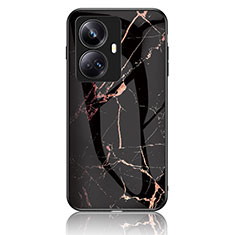 Silicone Frame Fashionable Pattern Mirror Case Cover for Realme 10 Pro+ Plus 5G Gold and Black