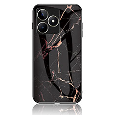 Silicone Frame Fashionable Pattern Mirror Case Cover for Realme C51 Gold and Black