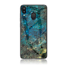Silicone Frame Fashionable Pattern Mirror Case Cover for Samsung Galaxy M20 Blue