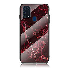 Silicone Frame Fashionable Pattern Mirror Case Cover for Samsung Galaxy M21s Red