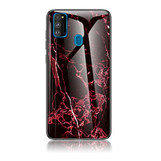 Silicone Frame Fashionable Pattern Mirror Case Cover for Samsung Galaxy M30s Red