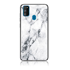 Silicone Frame Fashionable Pattern Mirror Case Cover for Samsung Galaxy M30s White
