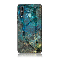 Silicone Frame Fashionable Pattern Mirror Case Cover for Samsung Galaxy M40 Blue