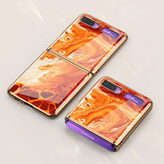 Silicone Frame Fashionable Pattern Mirror Case Cover for Samsung Galaxy Z Flip 5G Orange