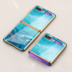 Silicone Frame Fashionable Pattern Mirror Case Cover for Samsung Galaxy Z Flip 5G Sky Blue