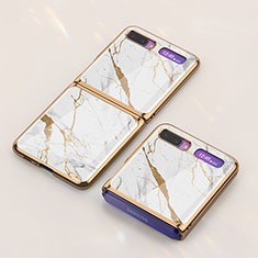 Silicone Frame Fashionable Pattern Mirror Case Cover for Samsung Galaxy Z Flip 5G White