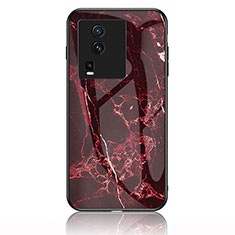 Silicone Frame Fashionable Pattern Mirror Case Cover for Vivo iQOO Neo7 5G Red