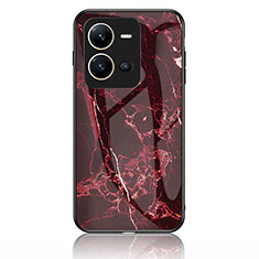 Silicone Frame Fashionable Pattern Mirror Case Cover for Vivo V25 5G Red