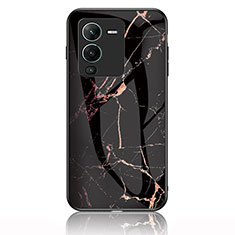 Silicone Frame Fashionable Pattern Mirror Case Cover for Vivo V25 Pro 5G Gold and Black