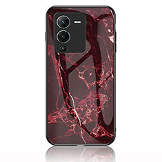 Silicone Frame Fashionable Pattern Mirror Case Cover for Vivo V25 Pro 5G Red