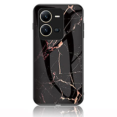 Silicone Frame Fashionable Pattern Mirror Case Cover for Vivo V25e Gold and Black
