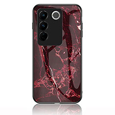 Silicone Frame Fashionable Pattern Mirror Case Cover for Vivo V27 5G Red