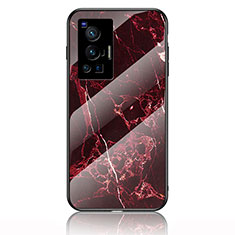 Silicone Frame Fashionable Pattern Mirror Case Cover for Vivo X70 Pro 5G Red
