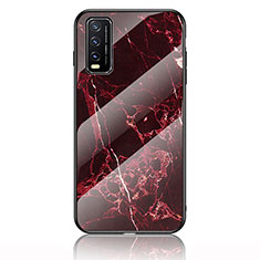 Silicone Frame Fashionable Pattern Mirror Case Cover for Vivo Y11s Red