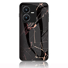 Silicone Frame Fashionable Pattern Mirror Case Cover for Vivo Y22 Gold and Black