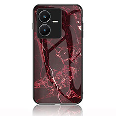 Silicone Frame Fashionable Pattern Mirror Case Cover for Vivo Y22 Red