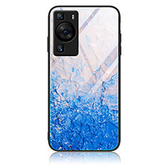 Silicone Frame Fashionable Pattern Mirror Case Cover JM3 for Huawei P60 Blue