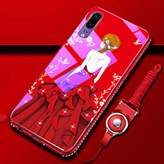 Silicone Frame Fashionable Pattern Mirror Case Cover K01 for Huawei P20 Red