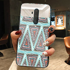 Silicone Frame Fashionable Pattern Mirror Case Cover K01 for OnePlus 7T Pro Gray