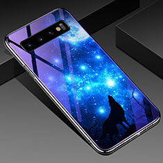 Silicone Frame Fashionable Pattern Mirror Case Cover K01 for Samsung Galaxy S10 Plus Cyan