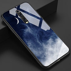 Silicone Frame Fashionable Pattern Mirror Case Cover K01 for Xiaomi Mi 9T Pro Blue and Black