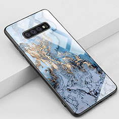 Silicone Frame Fashionable Pattern Mirror Case Cover K02 for Samsung Galaxy S10 Plus Blue