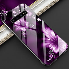 Silicone Frame Fashionable Pattern Mirror Case Cover K04 for Samsung Galaxy S10 5G Purple