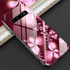 Silicone Frame Fashionable Pattern Mirror Case Cover K04 for Samsung Galaxy S10 5G Red